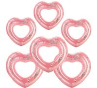 Lenwen 6 Pieces Heart Pool Floats 43"/31" Inflatable Glitter Heart Hen Night Prop Heart Summer Swim Ring for Wedding Engagement Party Decoration (Champagne)