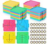Lenwen - Double Sided Plastic Manipulations 16cm Math Geoboard with Rubber Bands Graphic Educational Toys for Learning Creativity (40 Pieces)
