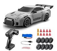 LenyKingPro 1:24 RC Drift Car 4WD High-Speed Remote Control Racing Car with Interchangeable Tires, LED Lights, 2.4G Proportional Radio, Alloy Plastic Body for Indoor Outdoor Track Drifting - Gray