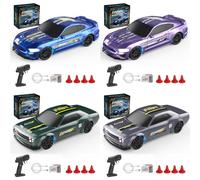 LenyKingPro 1/43 Scale RC Drift Car 2.4GHz Full-Proportional Mini Electric Racing Car with LED Lights, 15KM/H 4WD Ready to Run Hobby Grade Model for Adults - 4 Set (Gyro Version)