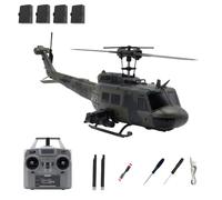 LenyKingPro C032 UH-1 RC Helicopter, 6-Channel Flybarless, Optical Flow Positioning, One-Key 3D Inverted Flight, 2.4G Remote Control Brushless Motor, 13min Flight Time, Camouflage Green (4 Battery)