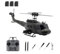 LenyKingPro C032 UH-1 RC Helicopter, 6-Channel Flybarless, Optical Flow Positioning, One-Key 3D Inverted Flight, 2.4G Remote Control Brushless Motor, 13min Flight Time, Camouflage Green (3 Battery)