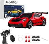 LenyKingPro D43-01 1:43 2.4G Full Proportional 4WD Alloy RC Drift Car with Gyroscope, Silent Bearings, Adjustable Speed & LED Lighting, Dual Racing & Drifting Modes, Type-C Fast Charging (Q2/Red)