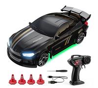 LenyKingPro Desktop Racing RC Car 1:64 Drift, 2.4GHz High Speed Mini Remote Control Car, 4WD 6km/h Racing Model with LED Lights for Indoor Home Office Play, Toy Gift for Kids Adults, Black-1