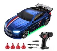 LenyKingPro Desktop Racing RC Car 1:64 Drift, 2.4GHz High Speed Mini Remote Control Car, 4WD 6km/h Racing Model with LED Lights for Indoor Home Office Play, Toy Gift for Kids Adults, Blue-1