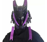 LenyKingPro Full Face Cyberpunk Mask, Predator Helmet Red Knight Cosplay Armor with LED Light Strip + Free Hood & Pendant for Halloween Party Cyberpunk Costume Adults