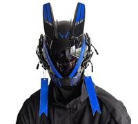 LenyKingPro Full Face Cyberpunk Mask, Predator Helmet Red Knight Cosplay Armor with LED Light Strip + Free Hood & Pendant for Halloween Party Cyberpunk Costume Adults