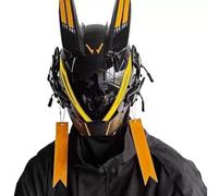 LenyKingPro Full Face Cyberpunk Mask, Predator Helmet Red Knight Cosplay Armor with LED Light Strip + Free Hood & Pendant for Halloween Party Cyberpunk Costume Adults