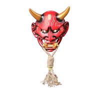 LenyKingPro Japanese Hannya Demon Mask Hand Painted Resin Prop, Red & Gold Color Traditional Theater Style for Halloween Cosplay Events
