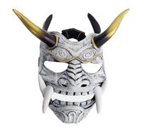 LenyKingPro Japanese Hannya Mask Full Face Design with Fangs, Hand Painted Resin Collectible for Halloween Cosplay and Cultural Events (Grey)