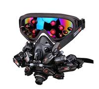 LenyKingPro Punk Technical Light-up Mask with Goggles Adjustable Cosplay Prop for Halloween(Blackening Version with Green Lights)