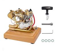 LenyKingPro R29 Mini V-Twin Motorcycle Engine Model - 4.2CC 4-Stroke Gasoline Engine with Wood Base, Ready to Run Silver Collector's Edition