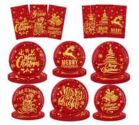 Lenyunge Christmas Paper Plates and Napkins,Merry Christmas Tableware 62pcs Red and Gold Christmas Plates and Napkins for Winter Merry Christmas Holiday Decoration