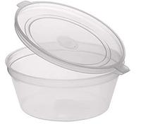 LEO 25pcs 2oz Clear Round Plastic Reuseable Small Container Pots with Lids Round | Deli Pots | Perfect for Food Prep, Dips/Salads,Cereal | Storage | Takeaways, Restaurants