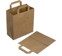 Leo 50 Medium Brown SOS Paper Carrier Bags with Flat Handles | Premium Quality Kraft Paper | Ideal for Food | Sandwich | Lunch |Grocery |Takeaway| Party Gifts | 22x25x11cm