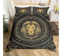 Leo Bedding Set Double 12 Horoscope Astrology Duvet Cover Constellation Theme Bedding Set Boho Sun and Moon Starry Sky Bedding Bohemian Western Exotic Galaxy Style Bedding 3 Pcs,No Comforter