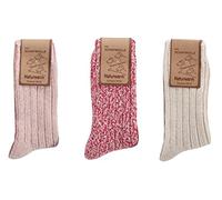 Leo Design Norwegian Wool socks for women, Natural Cosy Premium Nordic Style Winter Socks, Heavy wool, Thick soft & Warm sock, 3 Pack Thermal socks. 1Red, 1Pink, 1White (Mix 2, 6-8)