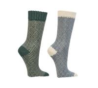 Leo Design Thermal Winter Socks, Wool Blend with Alpaca, Classic Nordic Style, Breathable Herringbone Weave, 2X, Hiking Boot Socks (UK 3-5, Green/Blue)
