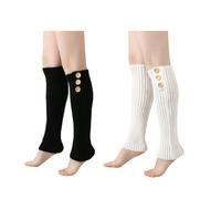 Leo Design Women's Leg Warmers | Cable Knit Pattern | Luxurious Soft Lambs Wool & Acrylic Blend for Winter | Cozy Fashion Accessory, One Size (2, Black & White)