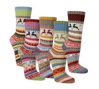 Leo Design Wool Socks for Men & Women,2 Pairs Norwegian Nordic Hygge, Cushioned Thermal Knitted Hiking Walking Boot Socks, gift for him and her (UK 6, 8, Elk1)