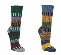 Leo Design Wool Socks for Men & Women,2 Pairs Norwegian Nordic Hygge, Cushioned Thermal Knitted Hiking Walking Boot Socks, gift for him and her (UK 2-5, Folklore2)