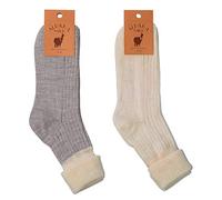 Leo Design Wool Socks, Lambs Wool & Alpaca Wool Blend, 2 pair Norwegian Socks for Men & Women, Fine Knit Soft crew, Thermal Socks Winter Hiking Walking Boot Socks (Cream & Taupe, 3-5)