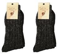 Leo Design Wool Socks, Lambs Wool & Alpaca Wool Blend, 2 pair Norwegian Socks for Men & Women, Thick Knit Ribbed, Thermal Socks Winter Walking Hiking Boot Socks (2X Charcoal, 6-8)