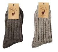 Leo Design Wool Socks, Lambs Wool & Alpaca Wool Blend, 2 pair Norwegian Socks for Men & Women, Thick Knit Ribbed, Thermal Socks Winter Walking Hiking Boot Socks (1X Brown + 1X Taupe, 3-5)