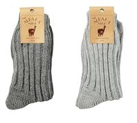 Leo Design Wool Socks, Lambs Wool & Alpaca Wool Blend, 2 pair Norwegian Socks for Men & Women, Thick Knit Ribbed, Thermal Socks Winter Walking Hiking Boot Socks (1 Grey + 1 Dark Grey, 6-8)