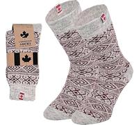 Leo Design Wool socks, Natural Premium Canadian Style Wool Socks, Heavy wool, Thick cushioned warm socks, Thermal socks for men & Women 2 Pair (Grey-Red, 6-8)