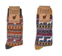 Leo Design Wool Socks Norwegian Merino & Alpaca Wool for Men and women, 2 pairs Winter Cushioned Thermal socks, Peruvian Pattern Thick knit, Hygge Hiking Walking Boot Socks (Mix3, 6-8)