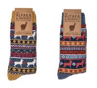 Leo Design Wool Socks Norwegian Merino & Alpaca Wool for Men and women, 2 pairs Winter Cushioned Thermal socks, Peruvian Pattern Thick knit, Hygge Hiking Walking Boot Socks