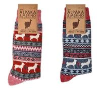 Leo Design Wool Socks Norwegian Merino & Alpaca Wool for Men and women, 2 pairs Winter Cushioned Thermal socks, Peruvian Pattern Thick knit, Hygge Hiking Walking Boot Socks