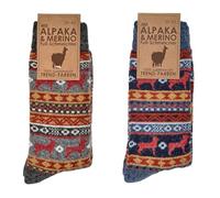 Leo Design Wool Socks Norwegian Merino & Alpaca Wool for Men and women, 2 pairs Winter Cushioned Thermal socks, Peruvian Pattern Thick knit, Hygge Hiking Walking Boot Socks