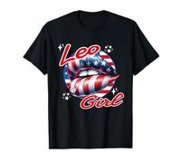 Leo Girl American Flag Born In July August Leo Birthday Babe T-Shirt