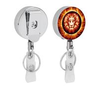 Leo in Fire Metal Retractable Badge Holder Reel Cute ID Badge Clips with Belt Clip Key Ring Clear PVC Straps