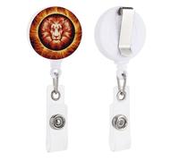 Leo in Fire Retractable Badge Holder Reel Cute ID Badge Clips with Belt Clip Key Ring Clear PVC Straps