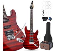 Leo Jaymz 39" Full Size ST Style Electric Guitar Starter Kit with SSH Pickup, 5W Portable Amp, Tuner, Gig Bag, Strap & Accessories(Red Flame 5W)