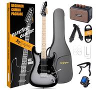 Leo Jaymz 39" Full Size ST Style Electric Guitar Starter Kit with SSH Pickup, 5W Portable Amp, Tuner, Gig Bag, Strap & Accessories(Silver Black 5W)