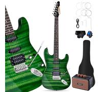 Leo Jaymz 39" Full Size ST Style Electric Guitar Starter Kit with SSH Pickup, 5W Portable Amp, Tuner, Gig Bag, Strap & Accessories(Green Flame 5W)