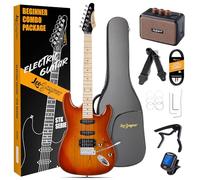 Leo Jaymz 39 Inch Full Size Electric Guitar Kit Electric Guitar Beginner Kits - Portable Amp,Digital Tuner,Gig Bag,Strap,Cable (Cherry Sunburst)