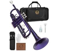 Leo Jaymz Bb Trumpet for Beginners, Brass Student Trumpet Kit with Case, 7C Mouthpiece, Cleaning Kit, Standard B Flat Instrument, Purple