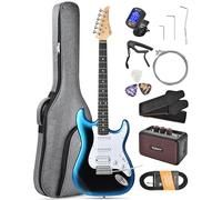 Leo Jaymz Beginner Electric Guitar 39” Kit with Portable Amplifier, Padded Gig Bag, Digital Tuner，Capo，Strap，Picks，Classic HSS Pickups(Blue-Black Fade-HSS)