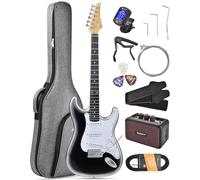 Leo Jaymz Beginner Electric Guitar Complete Kit with Portable Amp, Padded Gig Bag & Full Accessories, Maple Neck SSS Pickups (White-Black Fade-SSS)