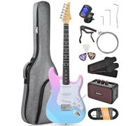 Leo Jaymz Beginner Electric Guitar Complete Kit with Portable Amp, Padded Gig Bag & Full Accessories, Maple Neck SSS Pickups (Pink-Blue Fade)