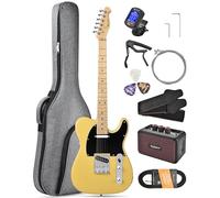 Leo Jaymz Beginner Electric Guitar Complete Kit with Portable Amp, Padded Gig Bag & Full Accessories, Maple Neck (TL-Vintage Yellow)