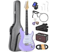 Leo Jaymz Beginner Electric Guitar Complete Kit with Portable Amp, Padded Gig Bag & Full Accessories, Maple Neck SSS Pickups(Violet)