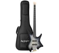 Leo Jaymz Headless Electric Bass Guitar, Basswood Body with Canadian Hard Maple Neck, Richlite Fretboard, Active 3-Band EQ, Alnico 5 Pickups, Stainless Steel Frets, with Gig Bag (Transparent Black)