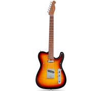 Leo Jaymz TL Electric Guitar - Flame Maple Top, Mahogany Body, Maple Neck - Alnico V Pickups, Locking Tuners - Solid Choice for Beginners & Intermediate Players (Sunburst)