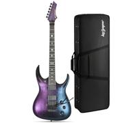 Leo Jaymz Tsunami Elite Electric Guitar, Set-in Neck 24 Stainless Steel Frets Solid US Pine Body, Double Locking Tremolo Bridge, Alnico V Dual Humbuckers with Padded Gig Bag (Nebula Chameleon)
